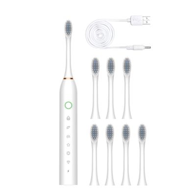 Rechargeable Electric Toothbrush with 8 Brush Heads, 6-Speed Teeth Whitening (White)