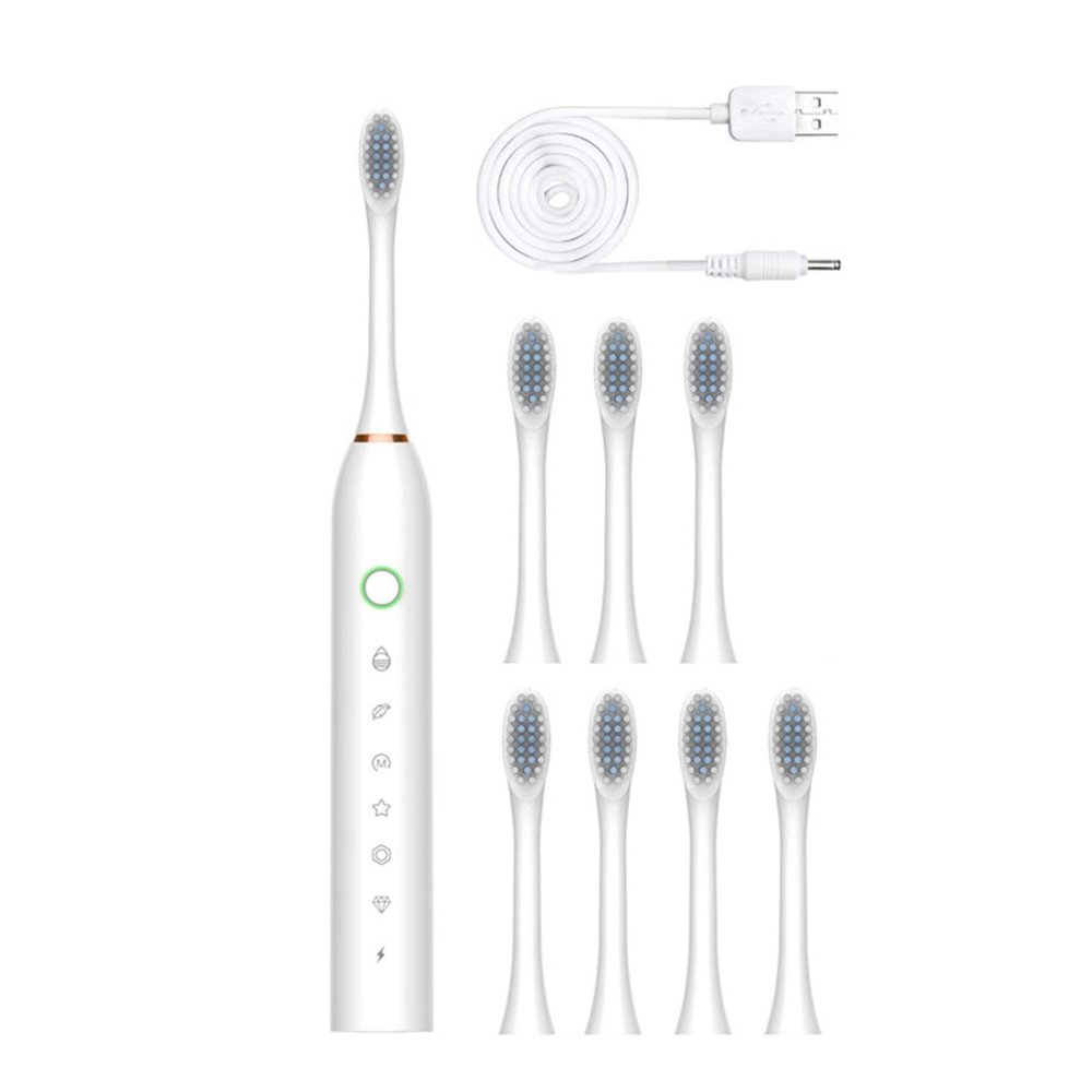 Rechargeable Electric Toothbrush with 8 Brush Heads, 6-Speed Teeth Whitening (White)