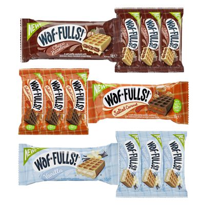 Waffulls Waffle Mix of Choco Hazelnut, Salted Caramel and Vanilla Waffles 12 x 50g, Soft Waffle Sandwich, Breakfast Snack, Ready to Eat Snack Christmas Gifts for Kids