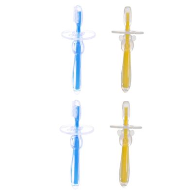 TOVINANNA 4pcs Silicone Toothbrush for Boys and Girls Training Bristle Brush Umbrella-Shaped Design for Toddlers for Early Dental Care at Home Travel