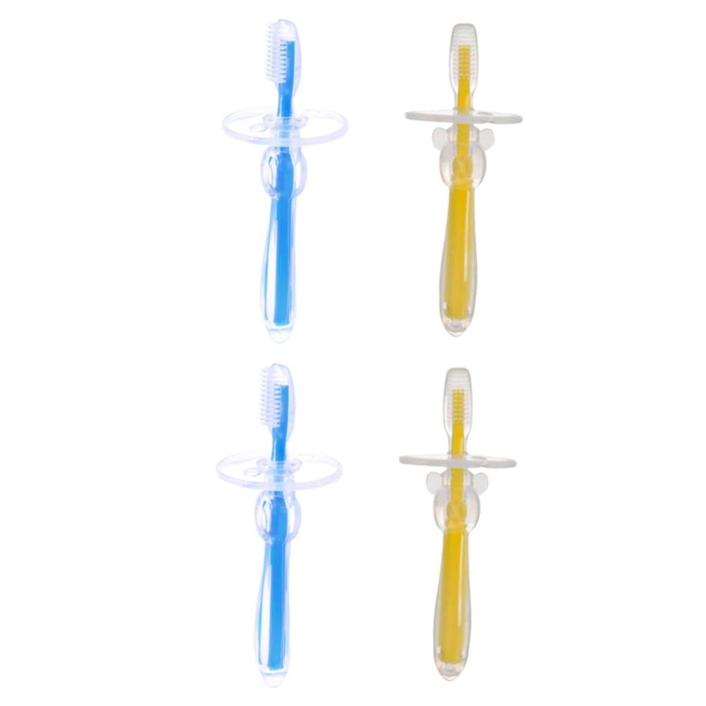 TOVINANNA 4pcs Silicone Toothbrush for Boys and Girls Training Bristle Brush Umbrella-Shaped Design for Toddlers for Early Dental Care at Home Travel