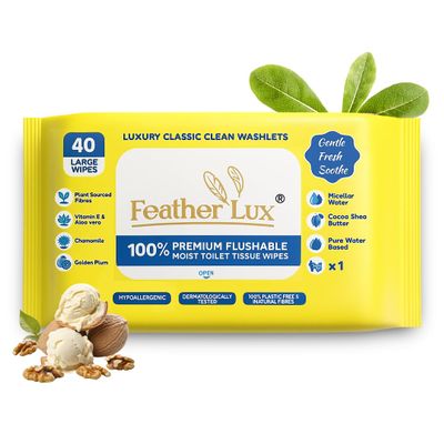 Wipes for Adults Flushable Toilet 140 Cocoa & Shea Biodegradable Micellar Wet Wipes with Aloe Vera & Vitamin E, Extra Large Soft Moist Toilet Tissue for Sensitive Skin & Everyday Bathroom Hygiene
