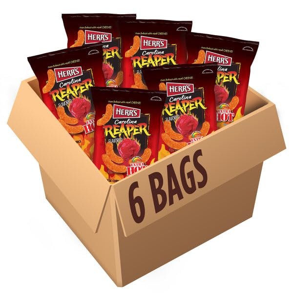 [6x28g Bags] Herr's Carolina Reaper Cheese Curls - American