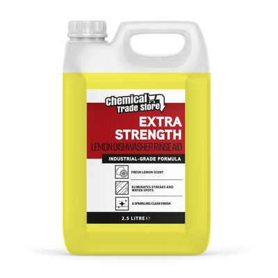 Chemical Trade Store - Dishwasher Rinse Aid - Lemon - 2.5 Litre Commercial Dishwashers Rapid Drying Streak-Free Finish on Glassware Plates & Cutlery Works in All Water Conditions