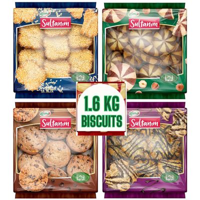 Halal Certified Biscuits - Sesame Biscuits, Seeds Kernels, Hazelnut Biscuits, Chocolate Cookies - Halal sweets (4x400g)