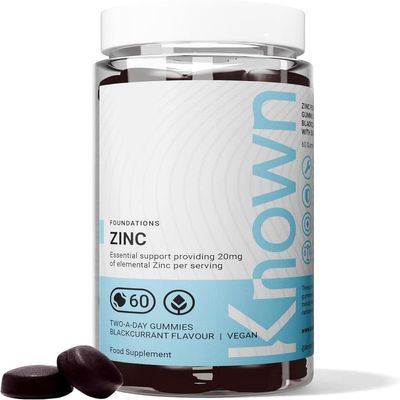 Known 20mg Zinc Gummies  Blackcurrant Flavour  Chewable Vegan Gummy Supplement  Immune, Skin, Hair, Nail, Fertility & Cognitive Support  1 Month Supply  for Men & Women