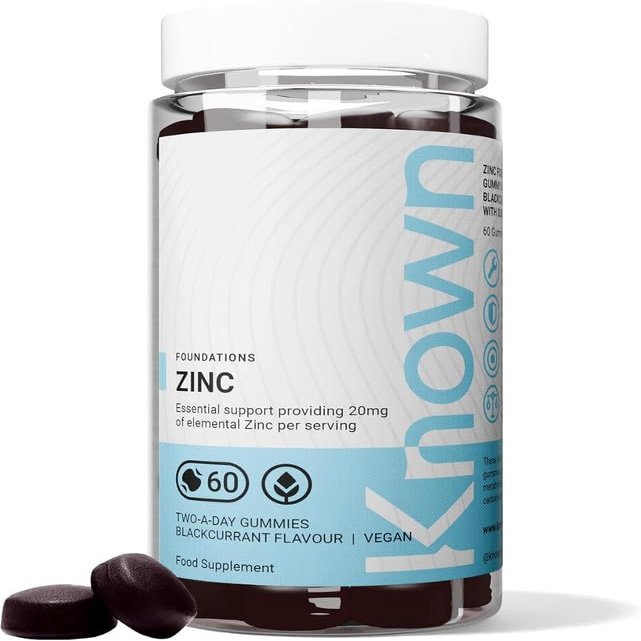 Known 20mg Zinc Gummies  Blackcurrant Flavour  Chewable Vegan Gummy Supplement  Immune, Skin, Hair, Nail, Fertility & Cognitive Support  1 Month Supply  for Men & Women