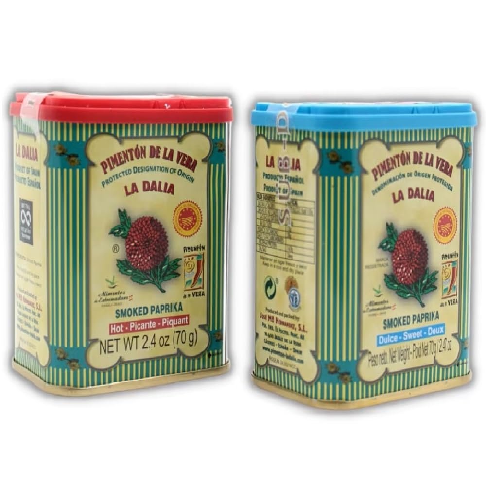LalolaGourmet - Smoked Paprika Powder - Sweet & Hot -Set 2 x 70g Tins with Dispensing Lid - Premiun Quality from La Vera D.P.O. -Authentic Spanish Taste