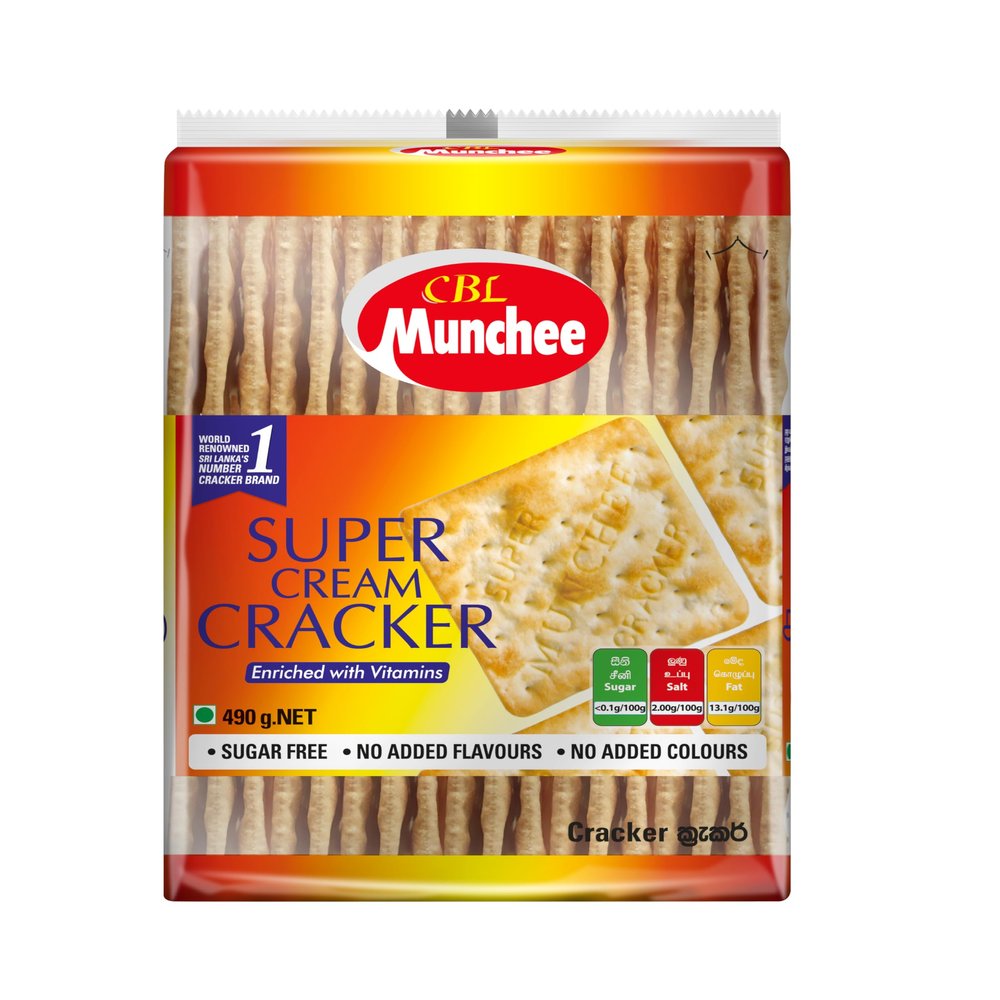 Munchee Super Cream Cracker Biscuits, Light & Crisp Sugar Free Crackers, Vitamin Enriched, No Added Flavours, No Added Colours, (1 pack, 490, gram)