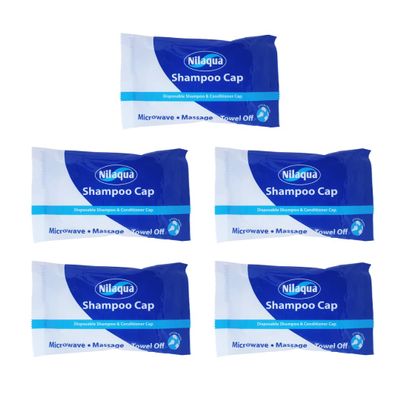 Nilaqua Rinse Free Shampoo Cap, Easy Hair Washing With No Shower Required, Dry Shampoo Leaves Hair Fresh and Clean, Shampoo Caps No Rinse for Elderly, Packaging May Vary, Microwavable 5 Pack