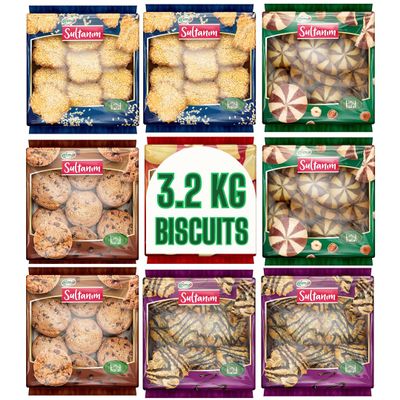 Halal Certified Biscuits - Sesame Biscuits, Seeds Kernels, Hazelnut Biscuits, Chocolate Cookies - Halal sweets (8x400g)