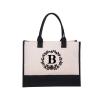 osiuujkw Letter Canvas Shopping Bag Tough And Wear-resistant For Restaurant Owners Simple And Elegant Appearance Handbag Canvas, B flower view 1