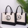 osiuujkw Letter Canvas Shopping Bag Tough And Wear-resistant For Restaurant Owners Simple And Elegant Appearance Handbag Canvas, B flower view 2
