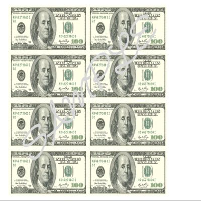 $100 Dollar Bills/Notes USA/American Currency Edible Icing Sheet A4 Cake Toppers
