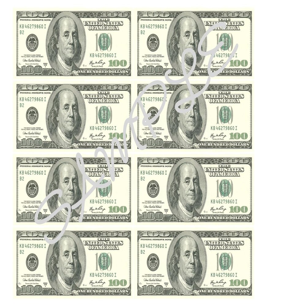 $100 Dollar Bills/Notes USA/American Currency Edible Icing Sheet A4 Cake Toppers