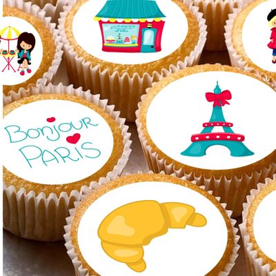 24 Paris edible PRE CUT style kids childrens party decorations Wafer Paper Cupcake Fairy Cake Toppers