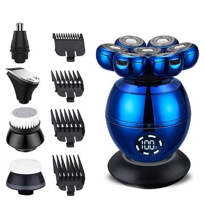 Electric Razor for Men, 5 in 1 7D Floating Cutter Head Base Charging Portable Electric Shaver Men Beard Trimmer Clipper Skull Shaver Waterproof Shaving Machine (Color : Blue)
