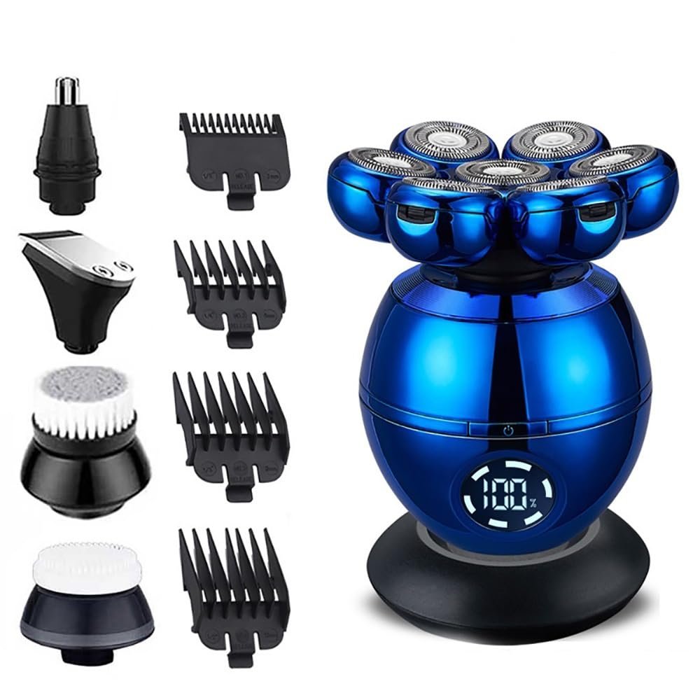 Electric Razor for Men, 5 in 1 7D Floating Cutter Head Base Charging Portable Electric Shaver Men Beard Trimmer Clipper Skull Shaver Waterproof Shaving Machine (Color : Blue)