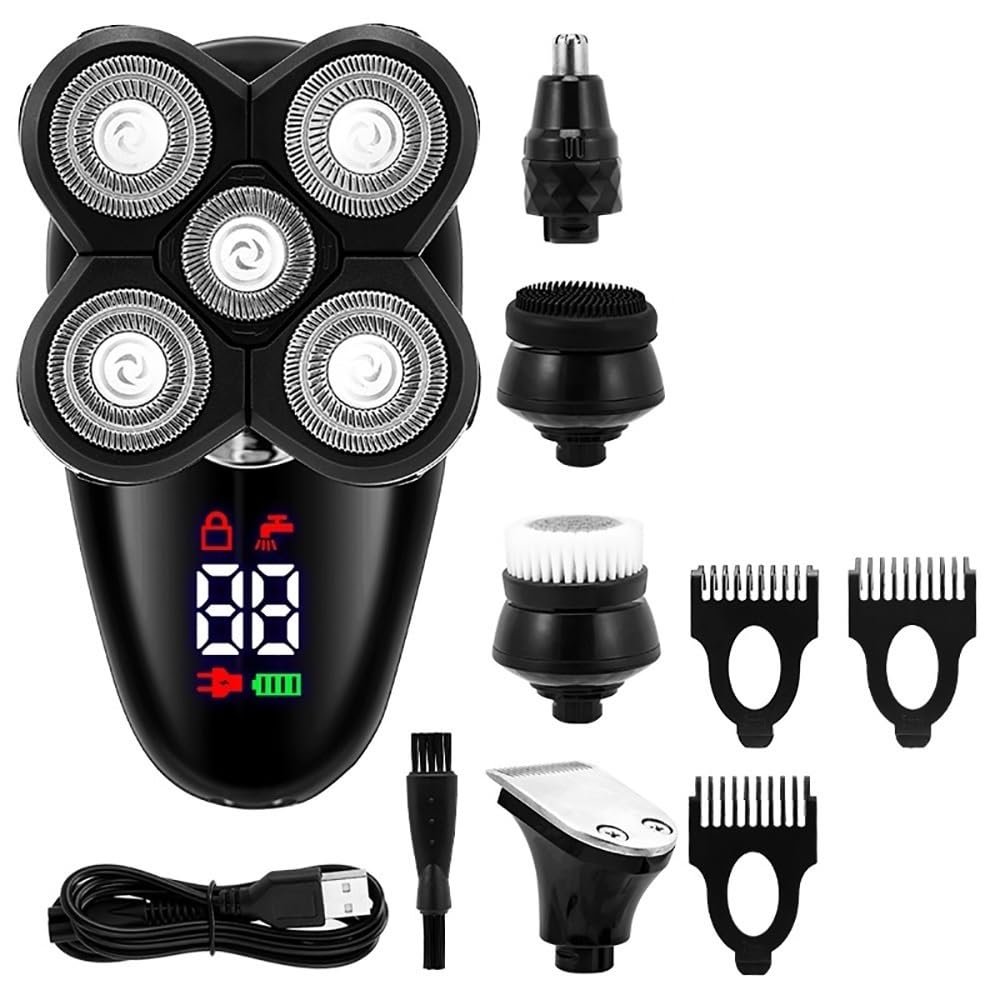 Electric Razor for Men, 5 in 1 Facial & Body Grooming Set Electric Shaver Hair Trimmer Beard Electric Razor for Men Bald Shaving Machine Digital LCD Display