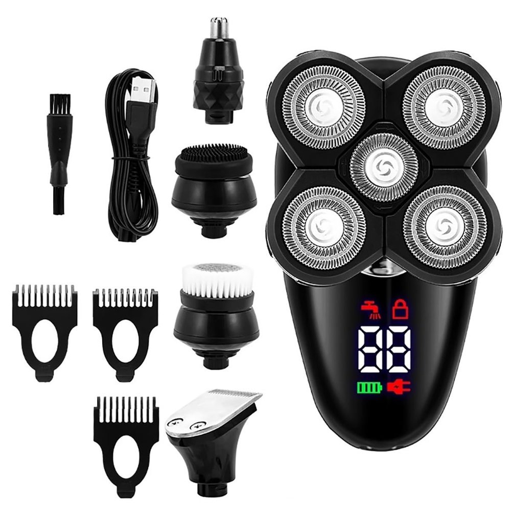 Electric Razor for Men, 5 in 1 Electric Razor for Men Bald Head Shaver LED Display Nose Hair Beard Trimmer Clippers Facial Cleansing Brush