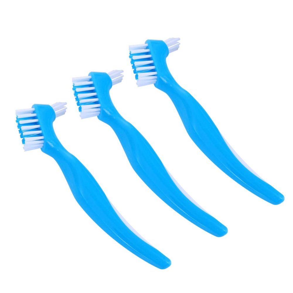 FRCOLOR 3pcs Double-head Brush Set Anti-slip Handle for Effective Cleaning Suitable for Home Use and Travel False Care Tool
