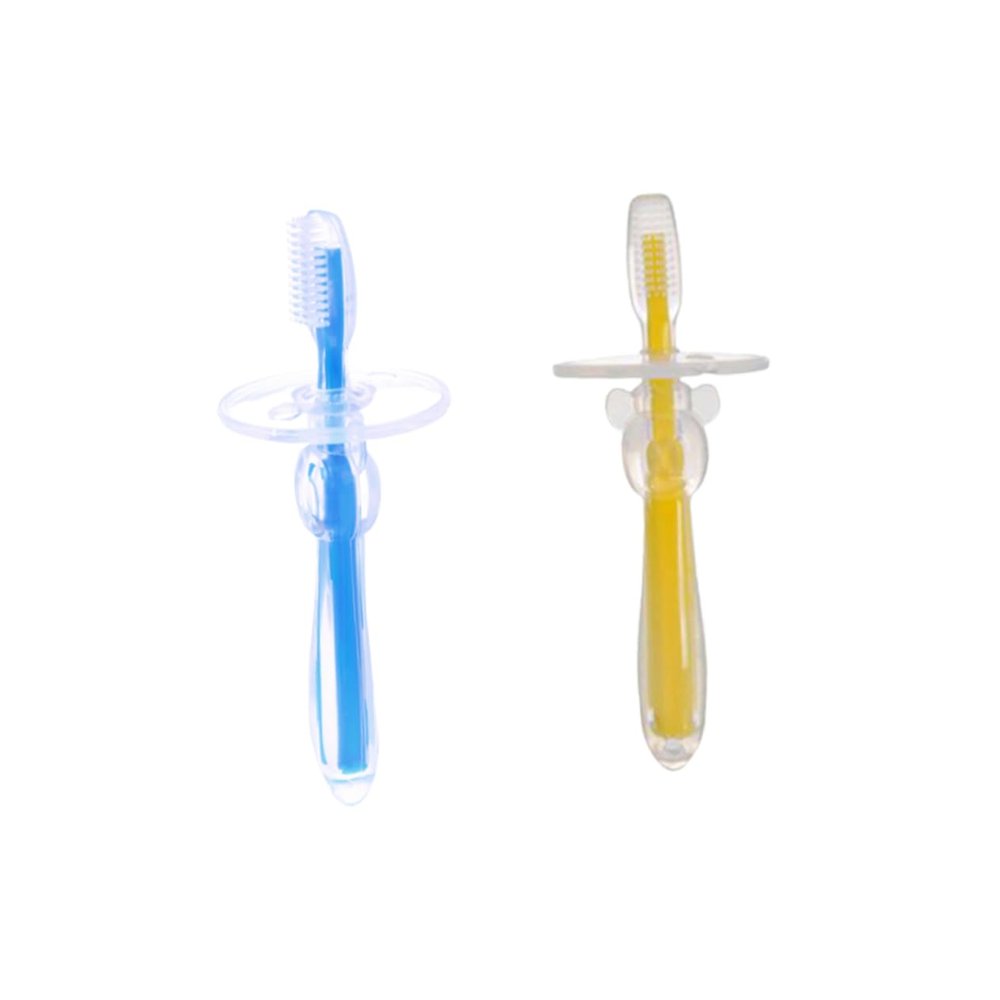 FRCOLOR 2pcs Training Toothbrush Silicone Bristle Brush Umbrella-Shape for Newborns