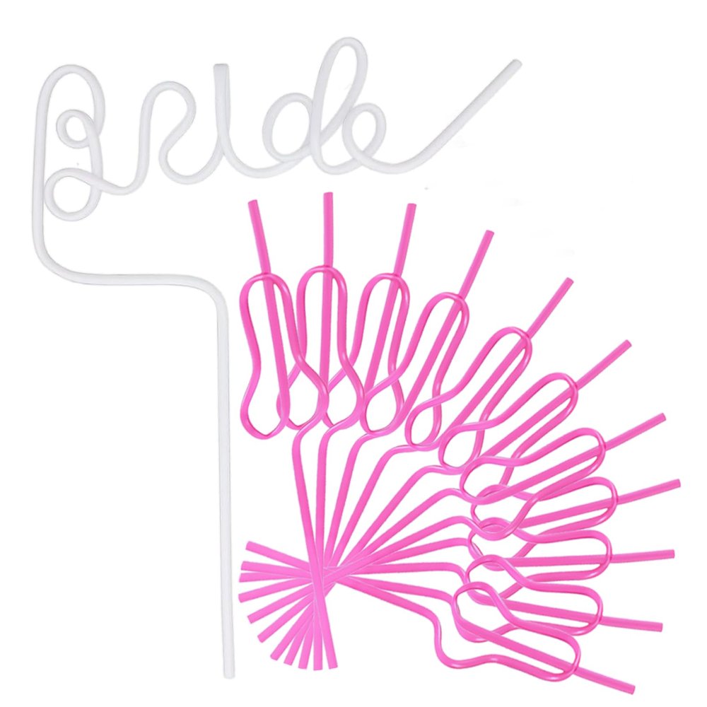 12pcs Reusable Bachelorette Party Favors Straws, Includes 1 White Large Bride Straw,11 Pink Gourd Shape Bachelorette Straws,Party Supplies Bridal Shower Wedding Engagement 12.6 With Brushes