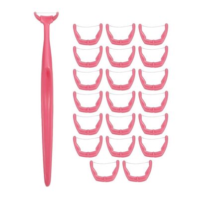 Dental Floss Clean Dental Flossers Kit, Kit of Handle Plus 20Pcs Refillable Disposable Flossers Heads, Suitable for Daily Care/Clean on Tooth (Pink)