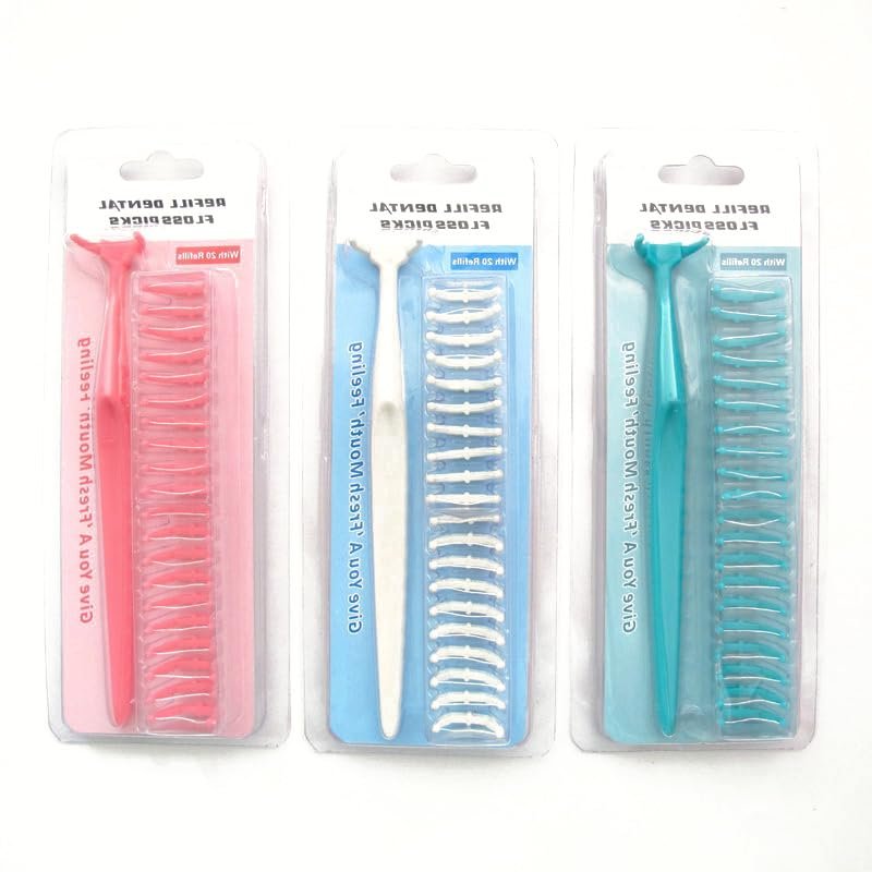 Dental Floss Clean Dental Flossers Kit with 60Pcs Disposable Flossers & 3Pcs Handle, Tooth Picks, Teeth Stick, Dental Care/Clean, Green/White/Pink