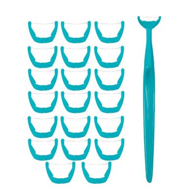 Dental Floss Clean Dental Flossers Kit, Kit of Handle Plus 20Pcs Refillable Disposable Flossers Heads, Suitable for Daily Care/Clean on Tooth (Green)