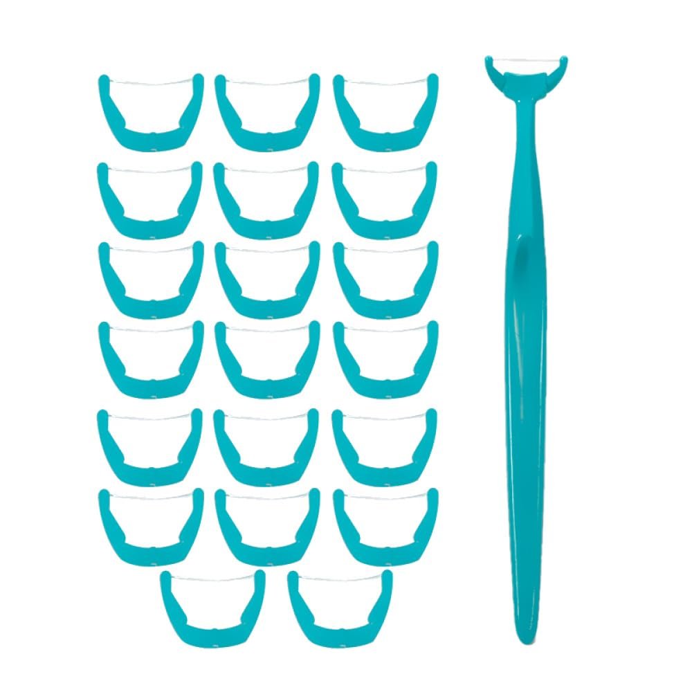 Dental Floss Clean Dental Flossers Kit, Kit of Handle Plus 20Pcs Refillable Disposable Flossers Heads, Suitable for Daily Care/Clean on Tooth (Green)