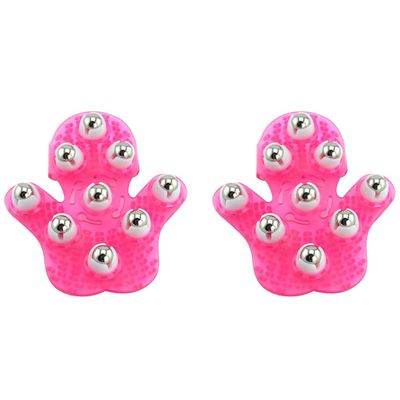 Oikabio 2X Palm Shaped Massage Glove Body Massager with 9 360-Degree-Roller Metal Roller Ball Beauty Body Care (Pink)