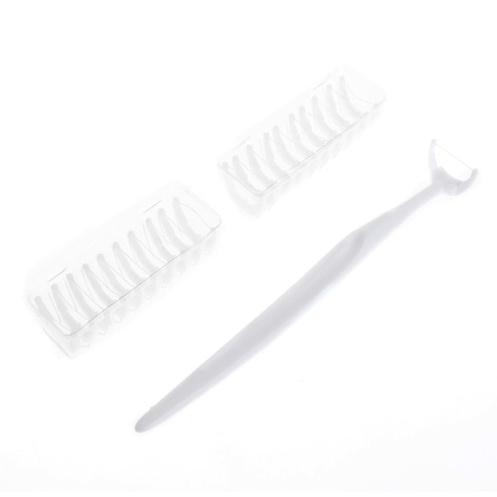 Dental Floss Clean Dental Flossers Kit, Kit of Handle Plus 20Pcs Refillable Disposable Flossers Heads, Suitable for Daily Care/Clean on Tooth (White)