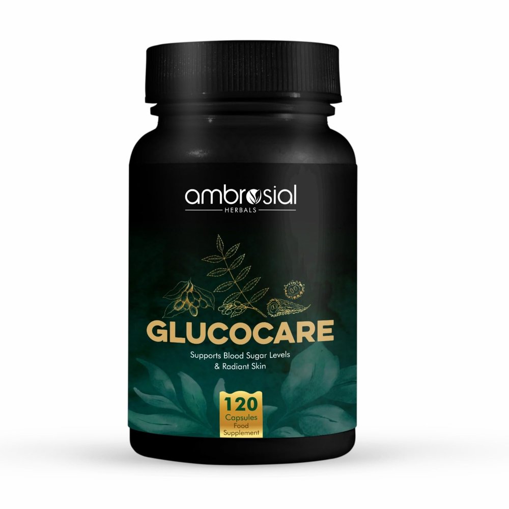 Ambrosial Glucocare | Bitter Melon | Neem | Black Plum (Jamun) | Helps in Balancing Blood Sugar | 100% Natural Ingredients | Pack of 1-120 Capsules