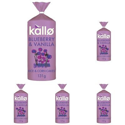 Kallo Blueberry & Vanilla Corn & Rice Cakes, Wholegrain Low Fat Healthy Snacks for Adults & Children, Vegan Friendly, Gluten Free, No Artificial Flavours or Preservatives, Single Pack  1 x 131g