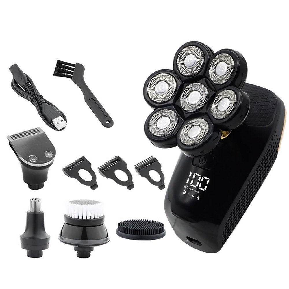 JQUAL Electric Razor for Men, 5 in 1 Bald Head Shaver Multifunctional Electric Razor Head Shaving for Bald Men LED Display Cleansing Brush Nose Hair Trimmer