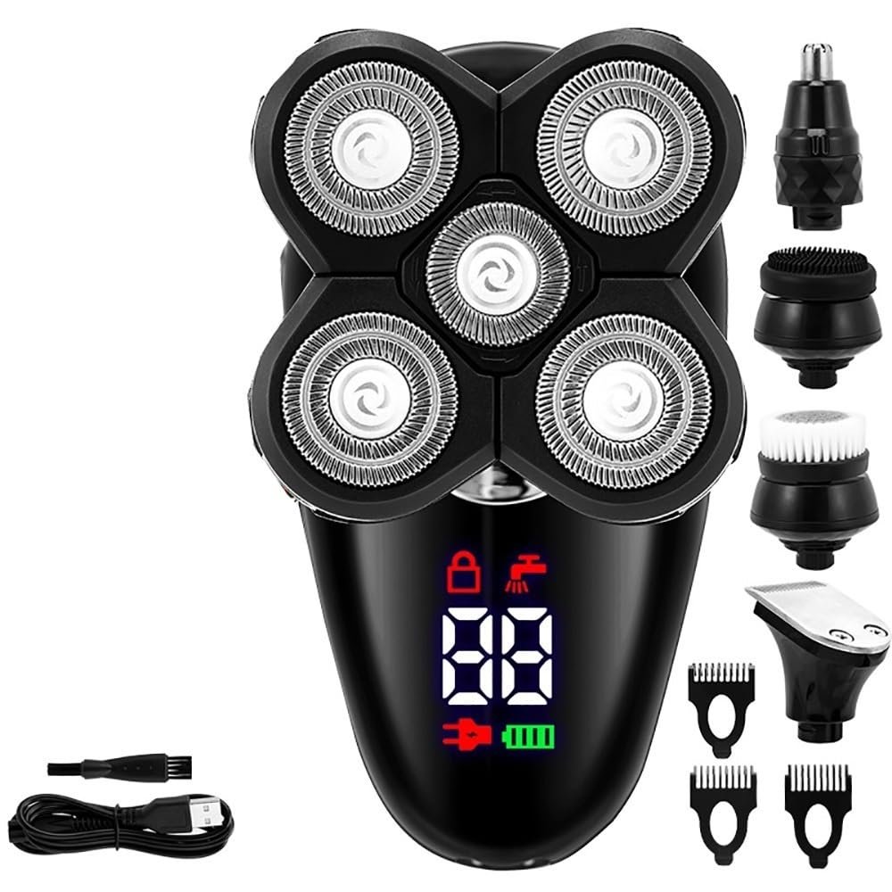 Electric Razor for Men, 5 in 1 Electric Razor for Men Bald Head Shaver LED Display Nose Hair Beard Trimmer Clippers Facial Cleansing Brush USB Rechargeable