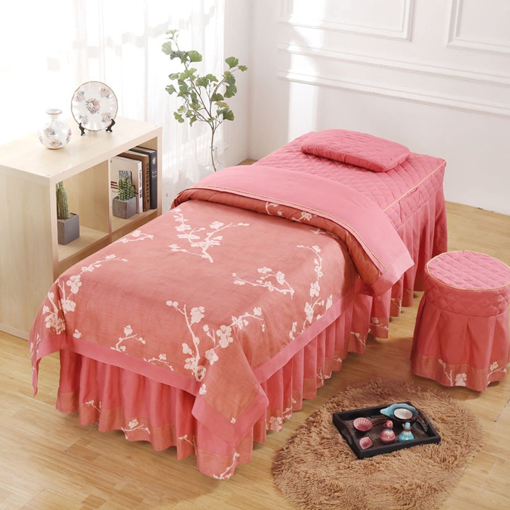 ZGPjubilant Massage Table Sheet Sets, Beauty Bed Cover Four-Piece Set Soft Cotton Facial Bed Cover Physiotherapy, Beauty Bedspreads European Solid Color Salon Spa Massage