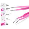 SCHNRR Lash Tweezers, Pack of 2 Stainless Steel Tweezers for Eyelash Extensions Straight and Curved Tip False Lash Tools Pink view 3