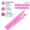 SCHNRR Lash Tweezers, Pack of 2 Stainless Steel Tweezers for Eyelash Extensions Straight and Curved Tip False Lash Tools Pink view 4