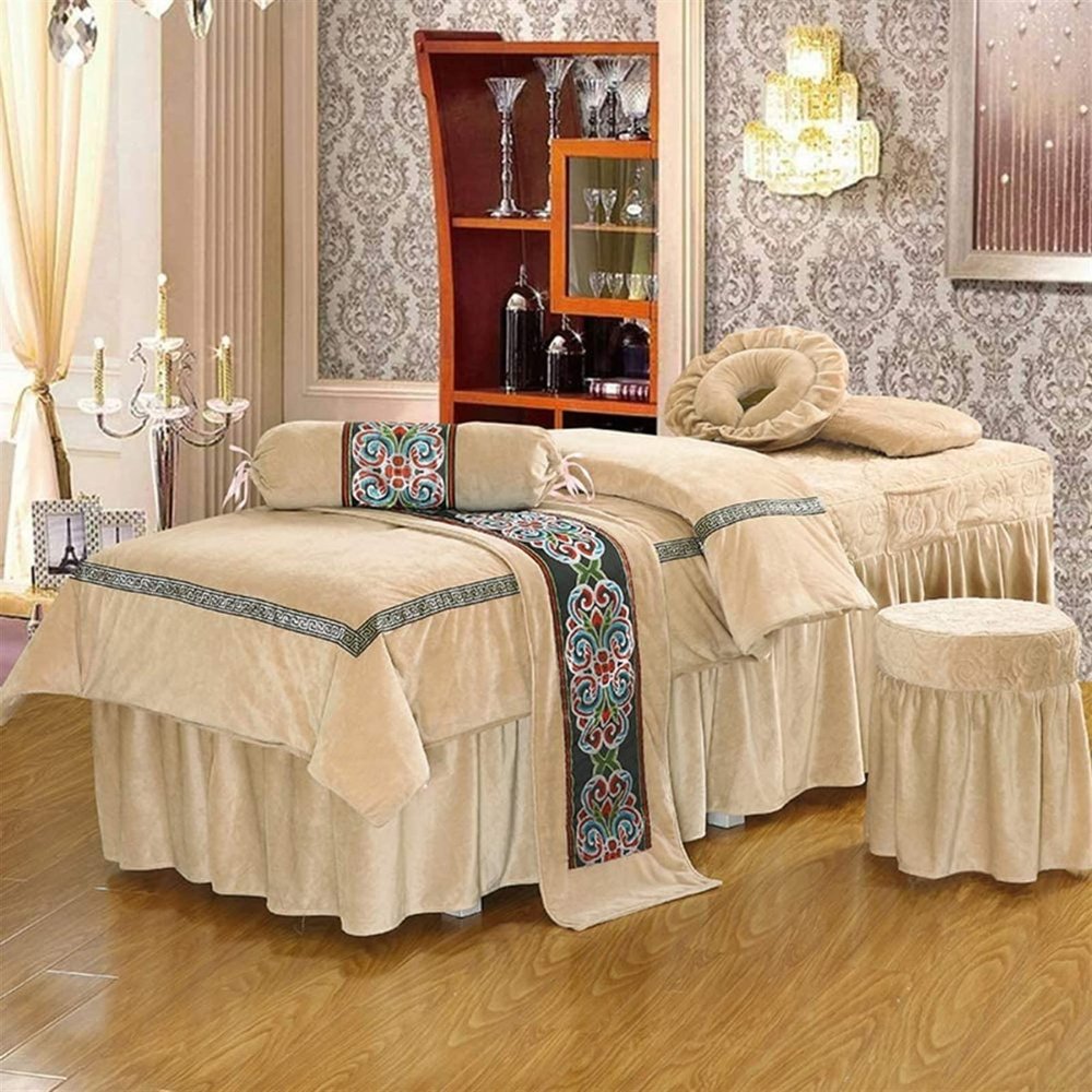 4-Piece Microfiber Massage Table Sheet Set Spa Beauty Bed Cover, Facial Bed Cover, Beauty Bedspreads Solid Color Salon Spa Massage Bed Cover (Color : Red, Size : 190x75cm(75x30inch)) (Brass 185x70cm