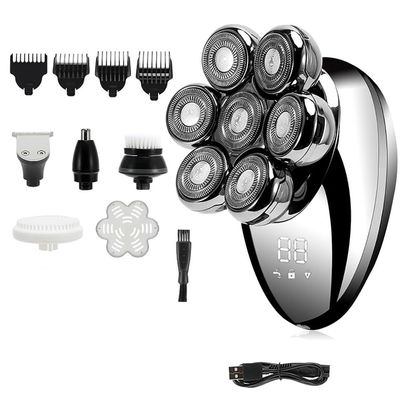 Electric Razor for Men, 5 in 1 Men 7D Floating Men Electric Shaver Wet Dry Beard Hair Trimmer Electric Razor Rechargeable Bald Head Shaving Machine LCD Display (Color : Silver)