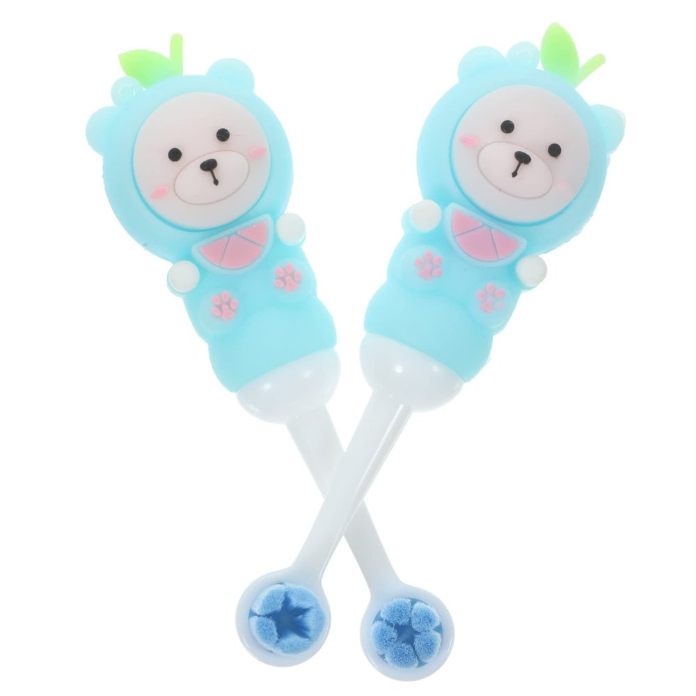 Anneome 2pcs Soft Bristle Children Toothbrushes for Kids Age 0-9, Manual Toddler Toothbrush with Rounded Heads, Cute Blue Bear Design, Suitable for Daily Kids Teeth Cleaning