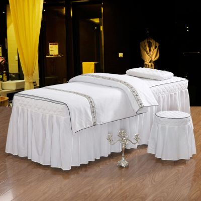 4-Piece Microfiber Massage Table Sheet Set, Facial Bed Cover, Beauty Bedspreads Solid Color Salon Spa Massage Bed Cover (Color : Gray, Size : 190x80cm(75x31inch)) (White 190x70cm(75x28inch))