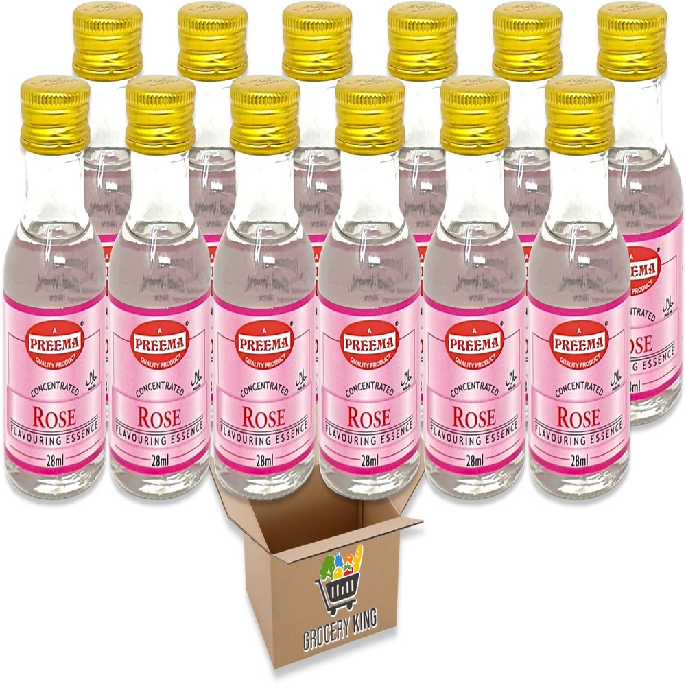 Flavouring Essence For 28ml | Pack Of 3 - Pack Of 6 - Pack Of 12 | For Cakes, Cookies, Boiled Sweets, Creams Grocery King (Rose Essence 28ml - Pack Of 12)