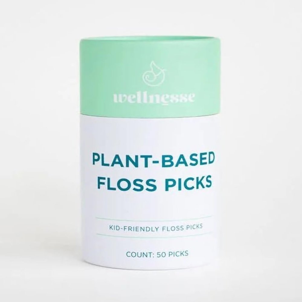 Wellnesse Plant Based Floss Picks - Kid Friendly - 50 Picks - Corn Starch Handle