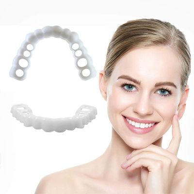 Frenzify 1 Pair Instant Perfect Smile Teeth Veneers Fake Teeth Dentures Upper And Lower Temporary Tooth Replacement Dentures Covers Teeth Upper And Lower for Men And Women