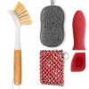 TEZZ 5 Pieces Cast Iron Cleaner Kit Include Stainless Steel Chainmail Scrubber, Dish Scrub Brush, Dual Sided Kitchen Dish Scrubber Sponge, Hot Handle Holder For Cleaning Cast Iron Skillets, Pot & Pans view 1