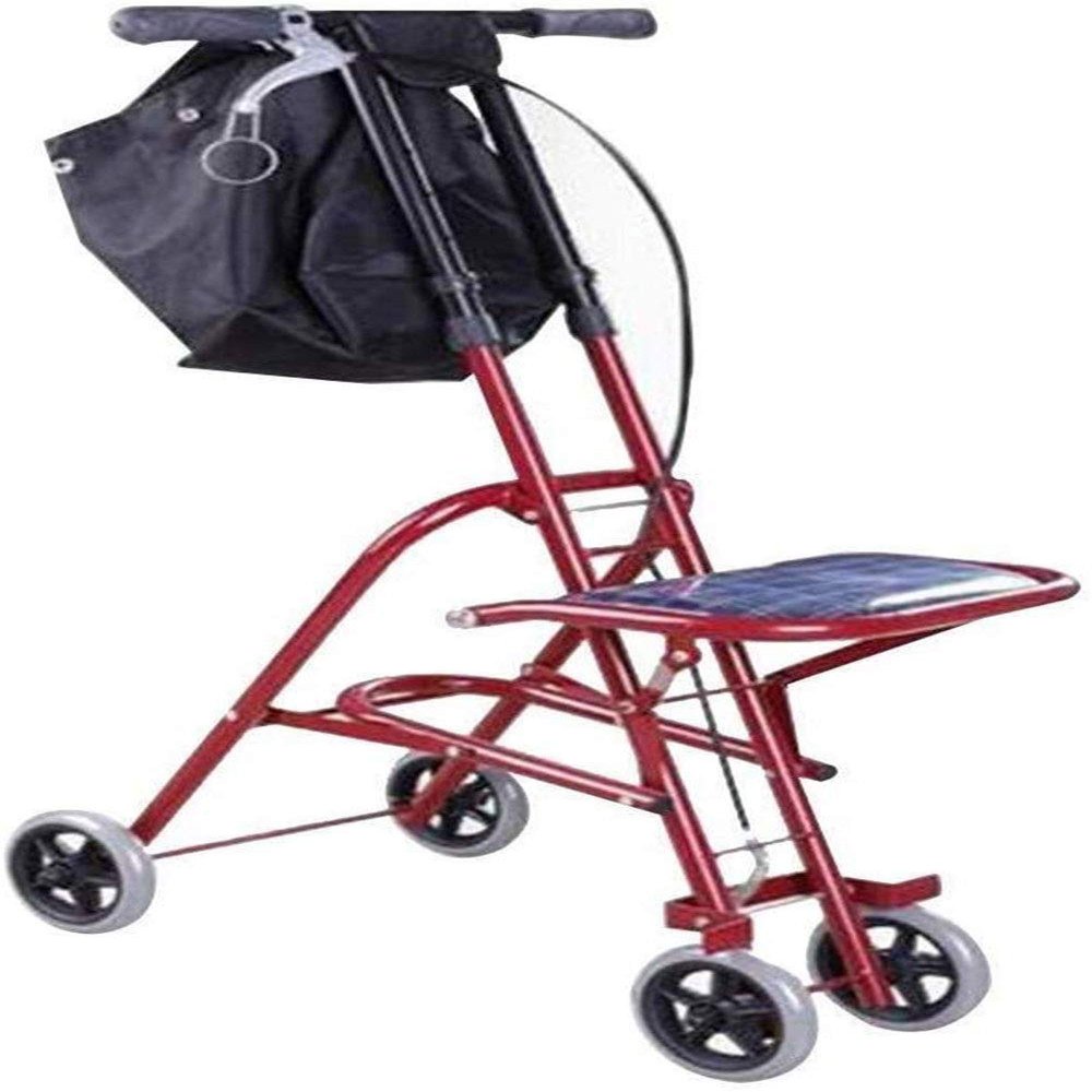 Folding Rollator Shopping Rollator Seniors Walker Lightweight Walking Frame Aid Mobility Trolley Stroller Scooter Foldable with Seat and Bag 4 Wheels for Eldly