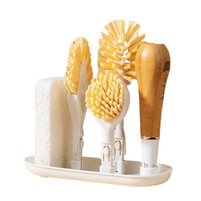 Dish Brush | Pot Cleaning Brush with 3 Brush Heads,Pan Brush, Crevice Brush, Dish Scrubber, Household Cleaning Brush for Kitchen